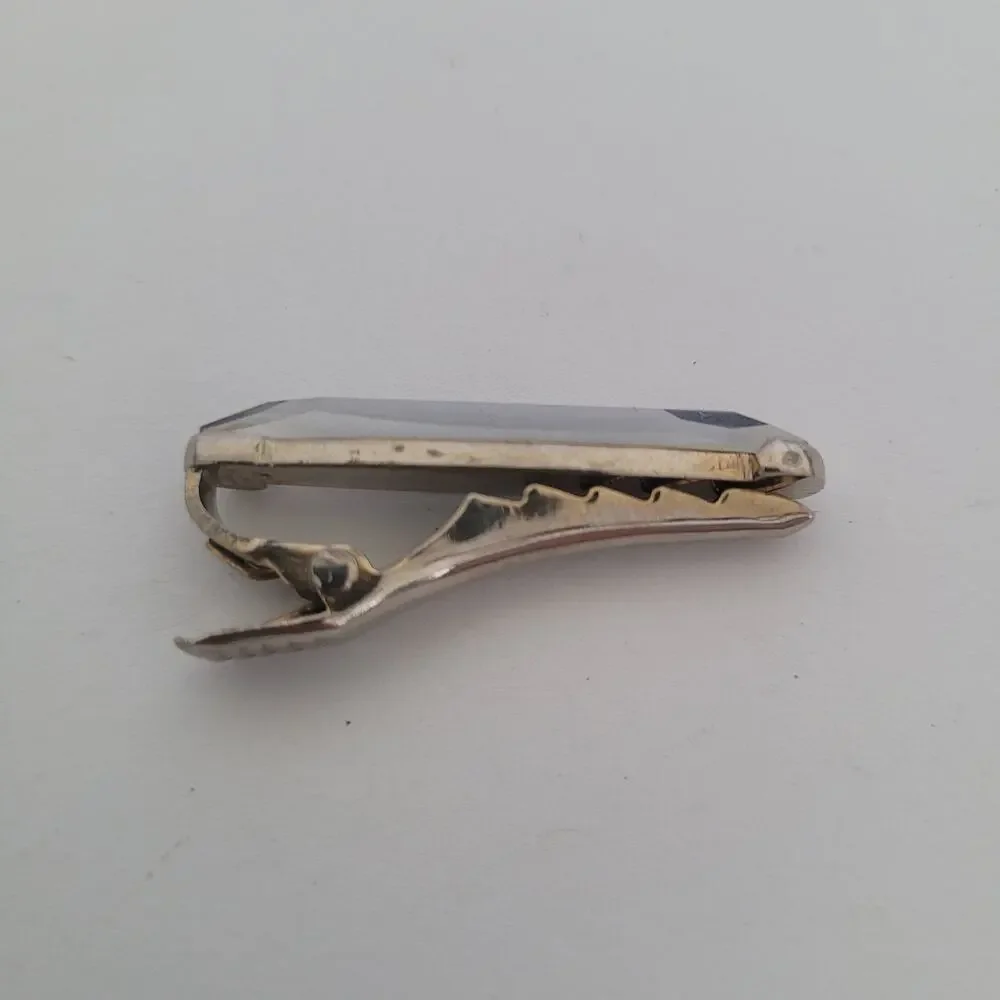 Silver Blue Tone Tie Bar Clip Tac Clasp Oval Retro Vintage Logo Unbranded‎ Small